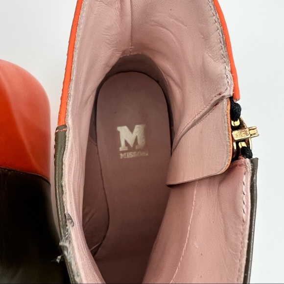 M by MISSONI Orange and Khaki Green Two-Tone Ankle Booties with Zippers, EU 37 - Picture 5 of 10